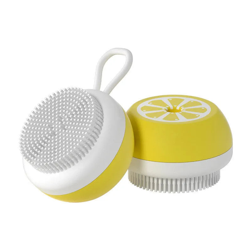 Yellow silicone pet bath brush with massage bristles for dogs and cats grooming