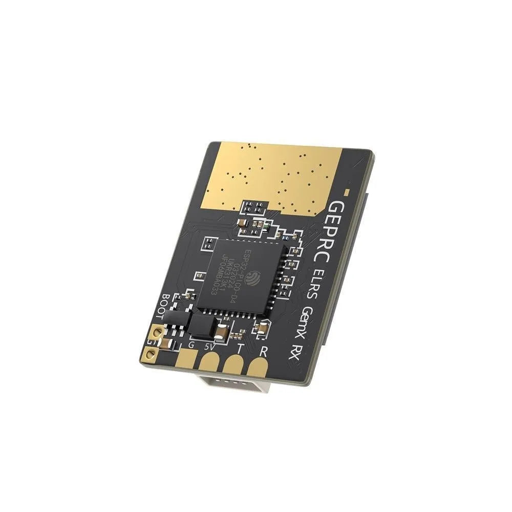 ELRS dual-frequency FPV drone receiver kit with metal base plant, two T-shaped antennas, and silicone connecting wire.