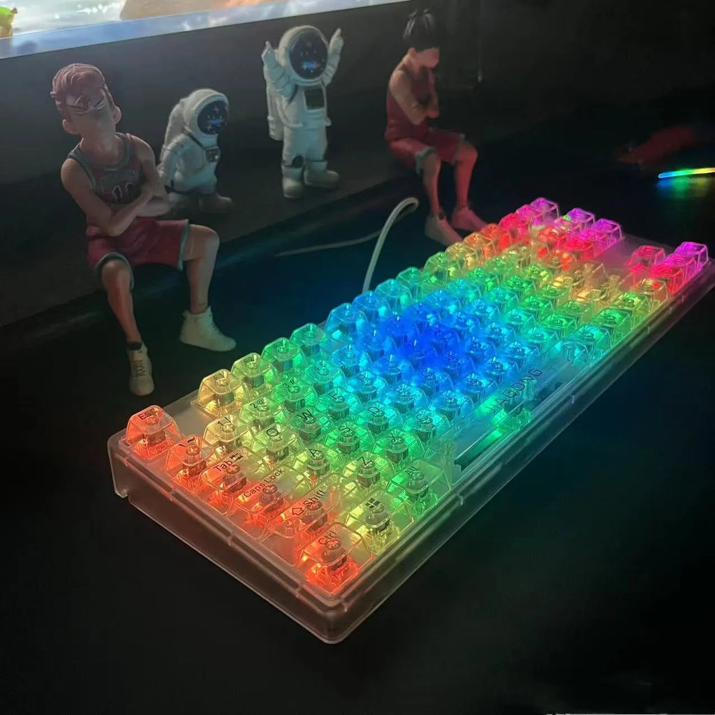 132 transparent plastic keyboard key caps arranged in complete set for universal keyboard replacement
