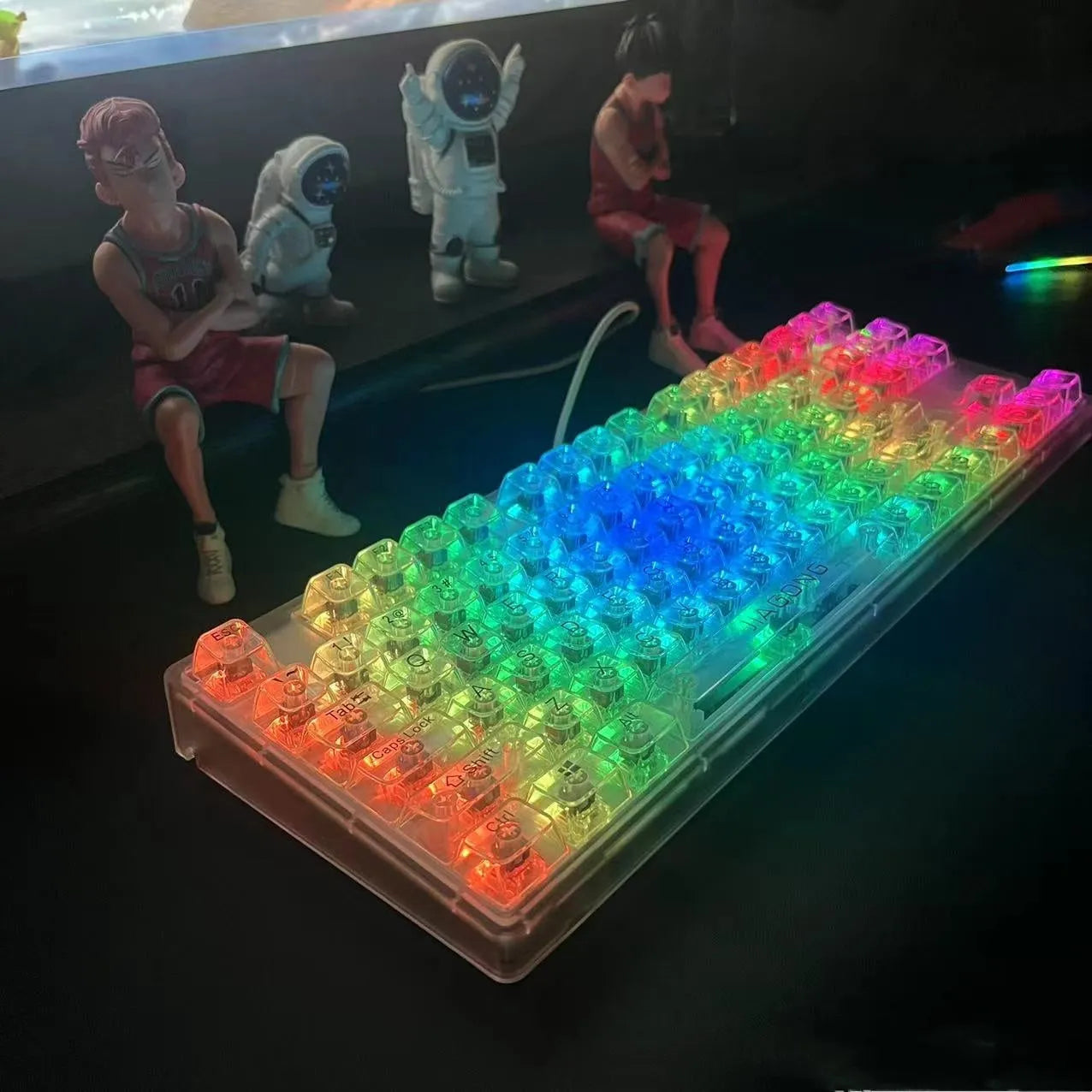 132 transparent plastic keyboard key caps arranged in complete set for universal keyboard replacement