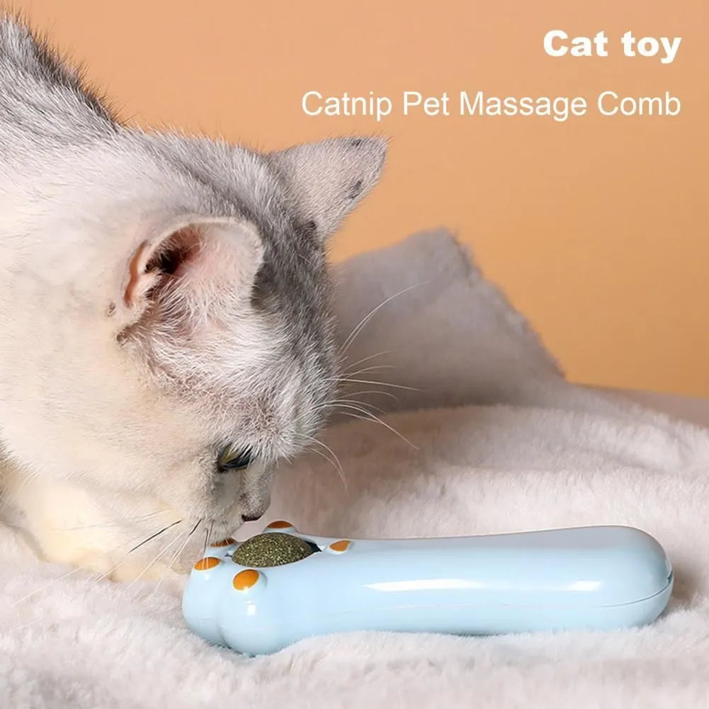 Cartoon-designed cat massage comb dental cleaning toy with catnip compartment