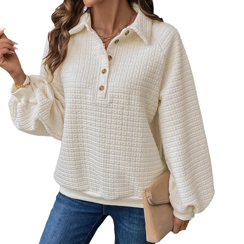 Women's thick polo collar sweater in milky white beige colour with long sleeves