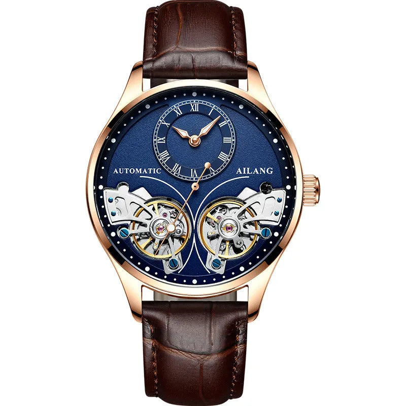 Men's automatic watch with tourbillon and moon phase complications in black steel case