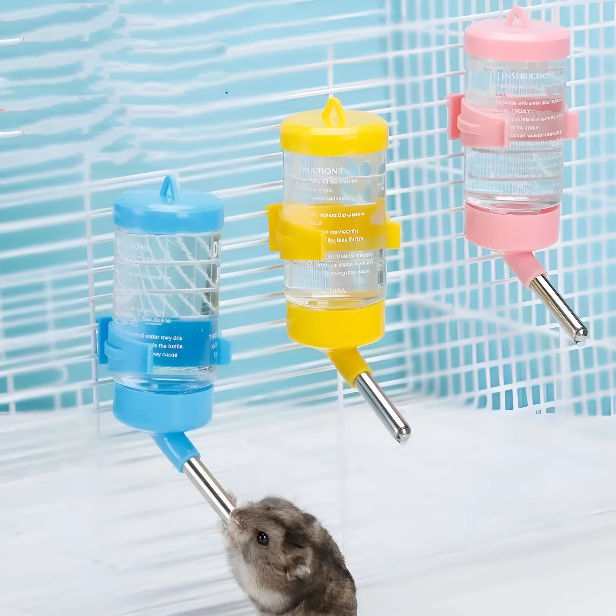 Green plastic ball kettle water feeder with glass tube for rabbits and guinea pigs