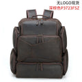 Dark brown leather men's backpack for 17-inch laptops with multiple compartments