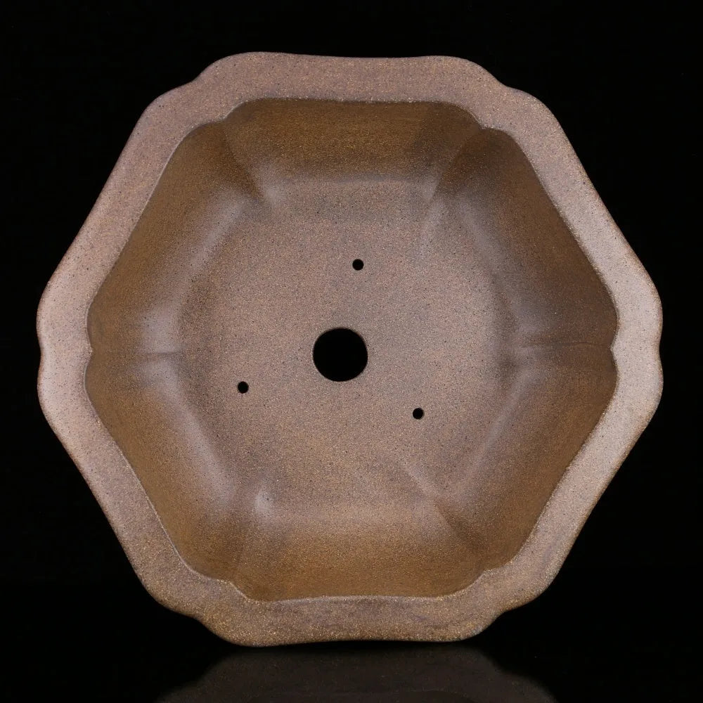 Handmade purple sand plant basin in hexagonal design with traditional Yixing clay construction