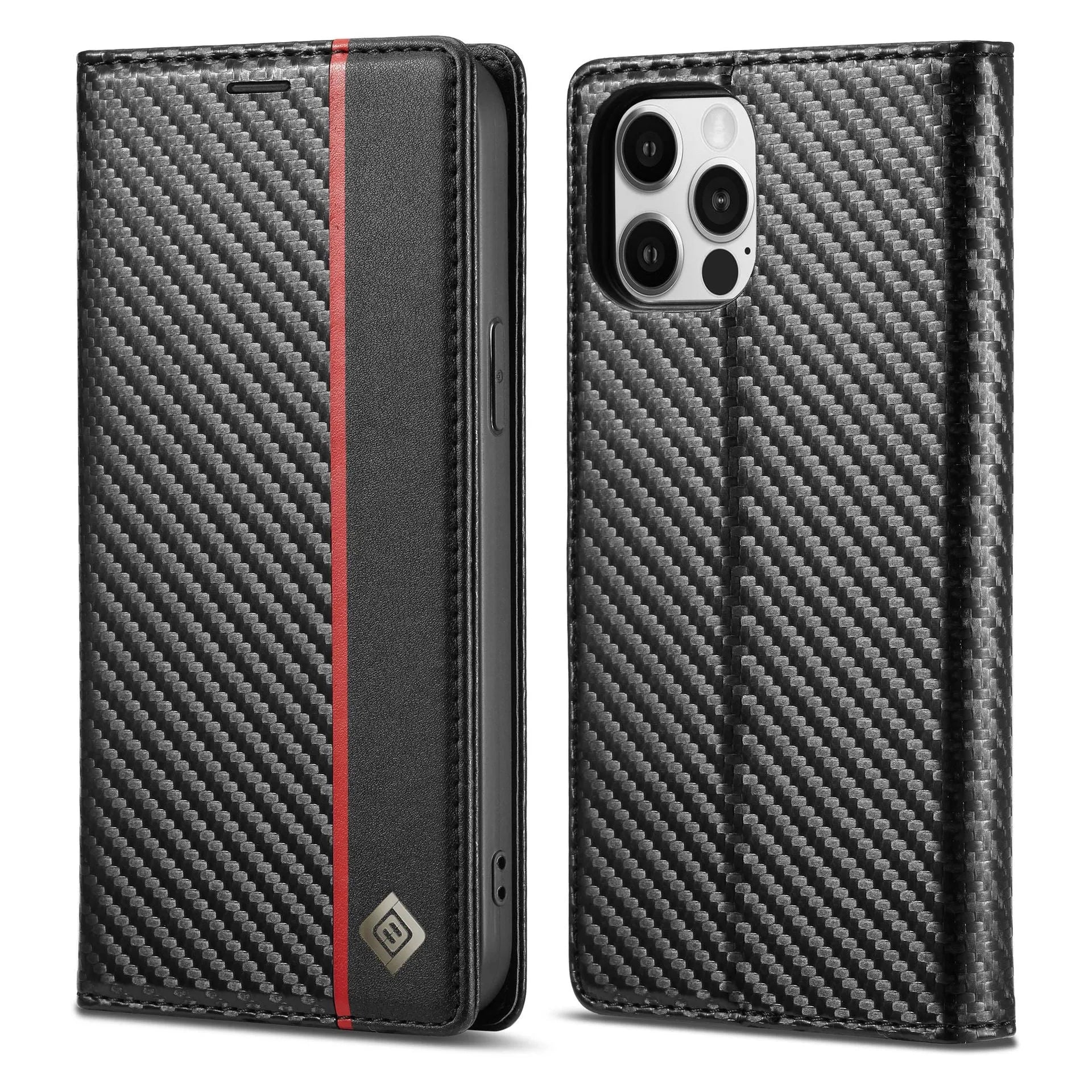 PU TPU handmade carbon fibre magnetic flip phone case in horizontal colour for iPhone