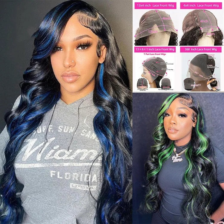 Human hair lace front wig with 4x4 lace frontal shown in star fashion style