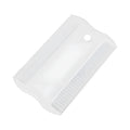 Small white plastic dual-sided pet flea comb for cats and dogs on a plain background.