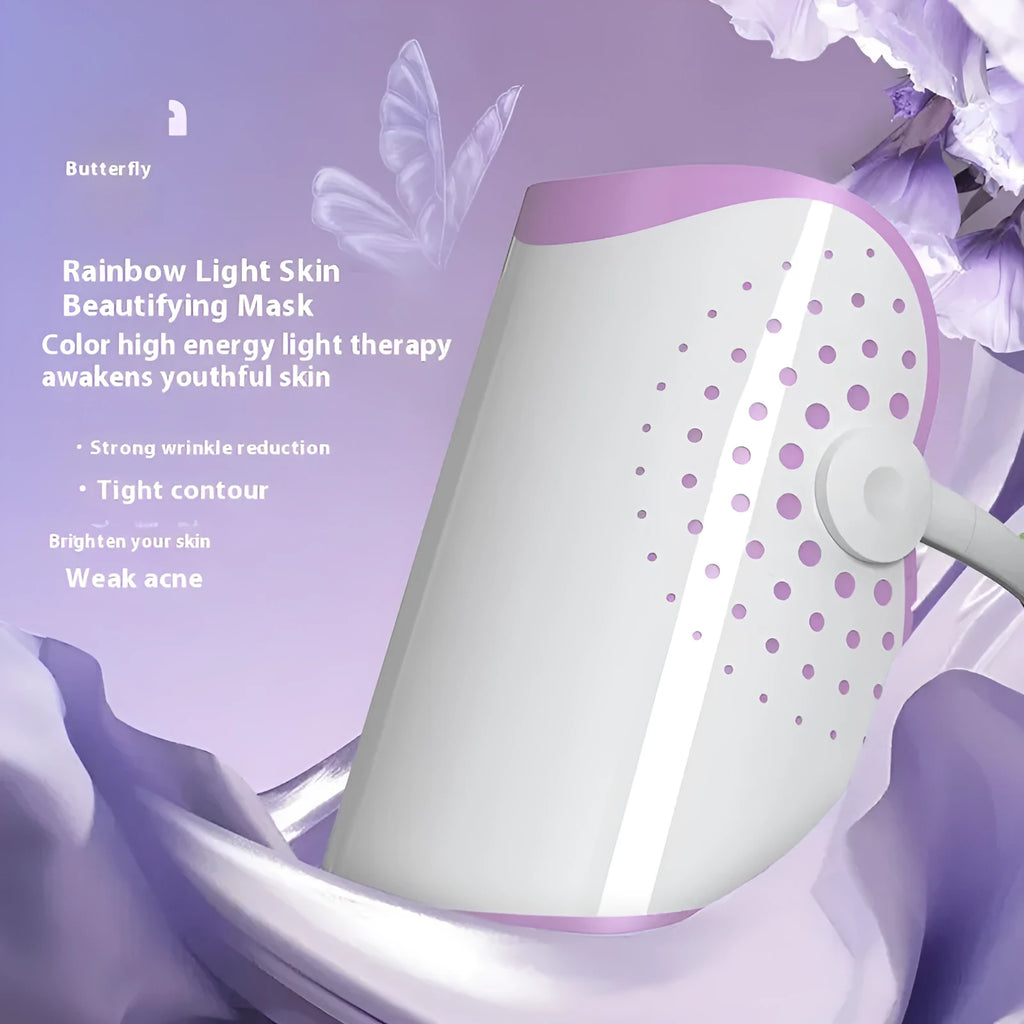 White and purple photon beauty mask IPL device for home skincare with colour light therapy