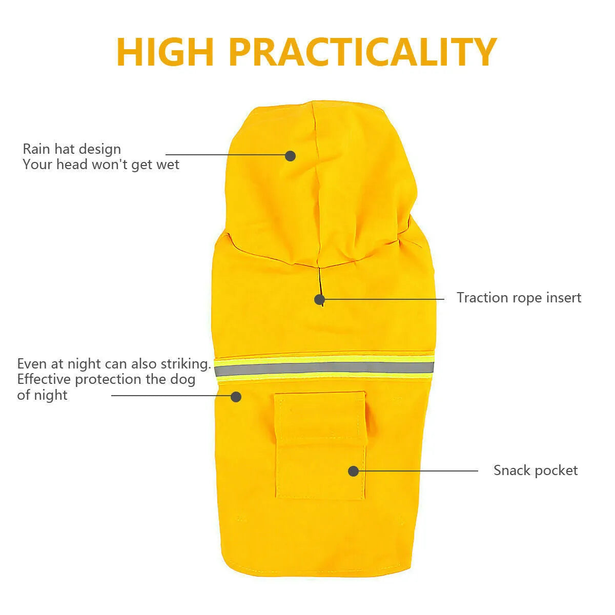Waterproof dog raincoat in synthetic leather with reflective stripe and hood on a small dog