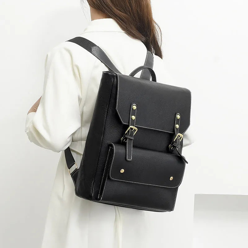 Korean retro simple backpack in black, brown, creamy white, and dark brown colours