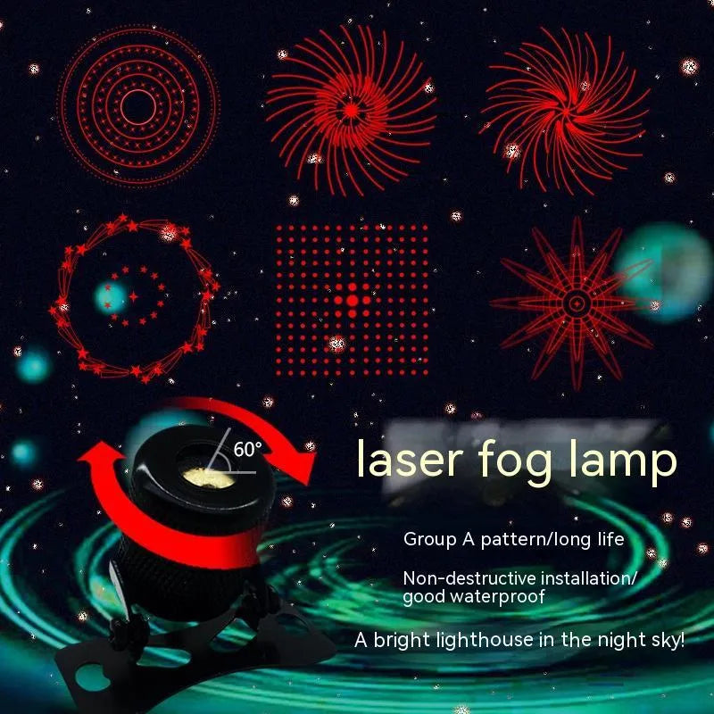 Aluminium vehicle laser fog lamp with adjustable mounting bracket and red laser projection