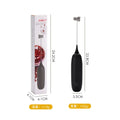 A hand-held electric milk frother in black and white colour options on a kitchen counter.