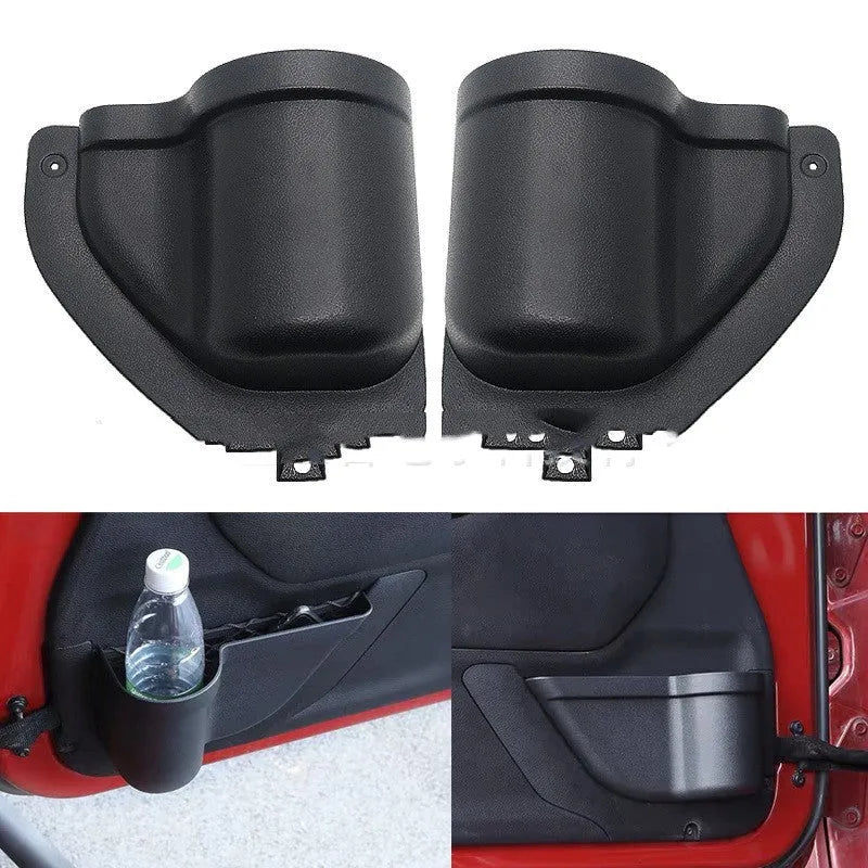 Black ABS plastic door storage box for Jeep Wrangler JK and JL interior organisation