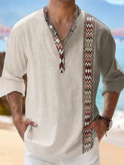 Long sleeve Hawaiian shirt with thin fabric and stripe pattern in cardigan style