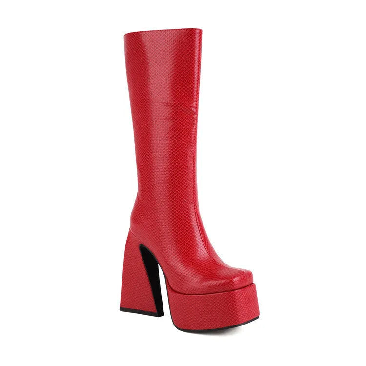 Women's black casual high boots made from artificial PU leather in European size 38