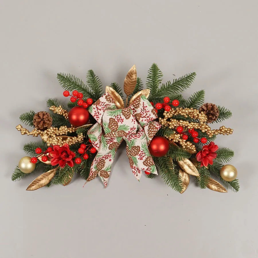 American country style artificial pine Christmas garland with optional LED lights in stair wall mounting configuration