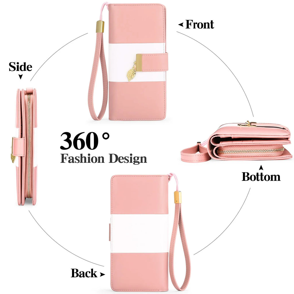 Anti-theft clutch handbag with lock closure in PU leather showing interior organisation and colour options