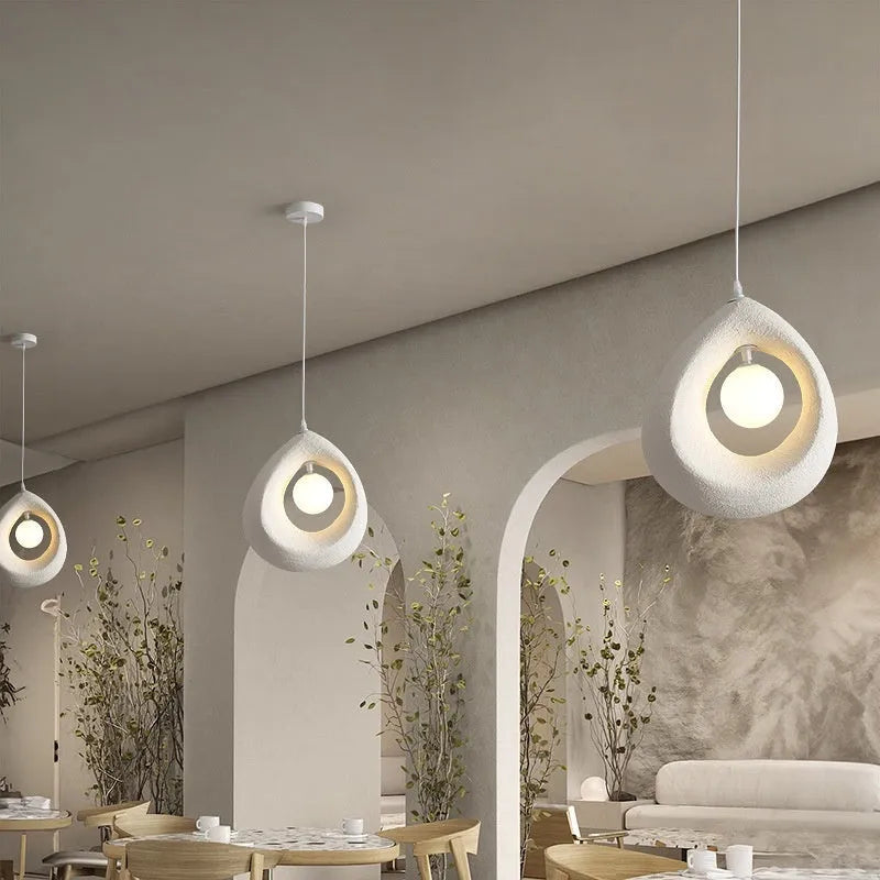 Retro restaurant bar chandelier with milky white 32x35cm lampshade hanging from ceiling