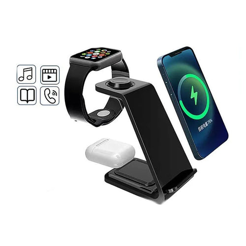 White upright wireless phone charger with dual-coil charging surface and QC3.0 fast charging support