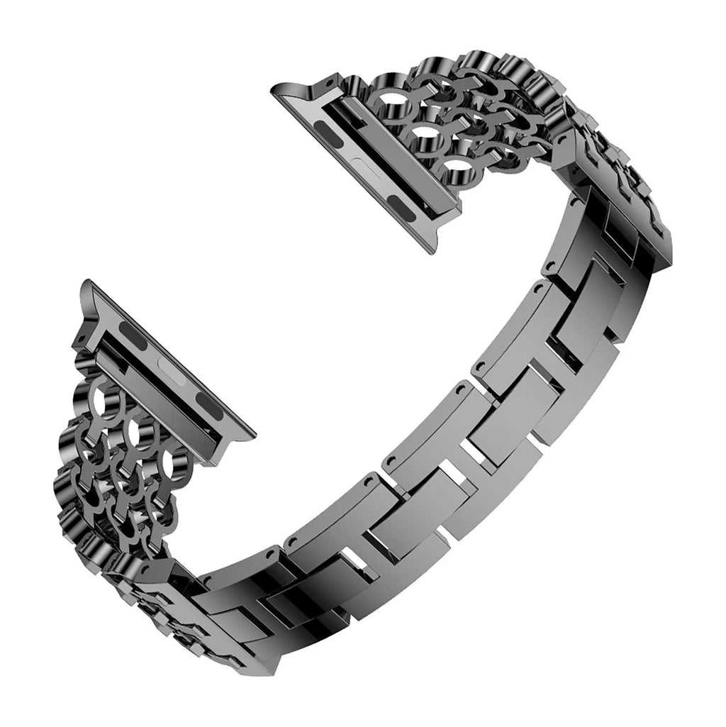 Stainless steel mesh detachable metal watch strap for iWatch in black finish with metal clasp