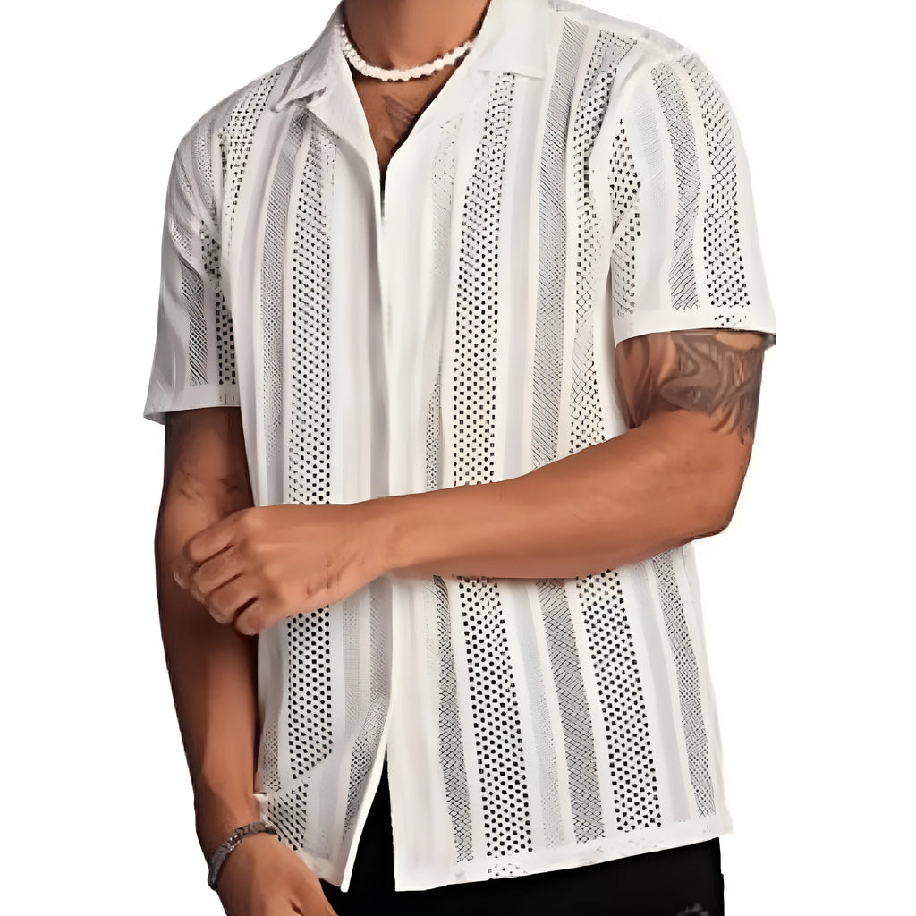 Men's short-sleeved knitted button shirt with Jacquard pattern in street fashion cardigan style