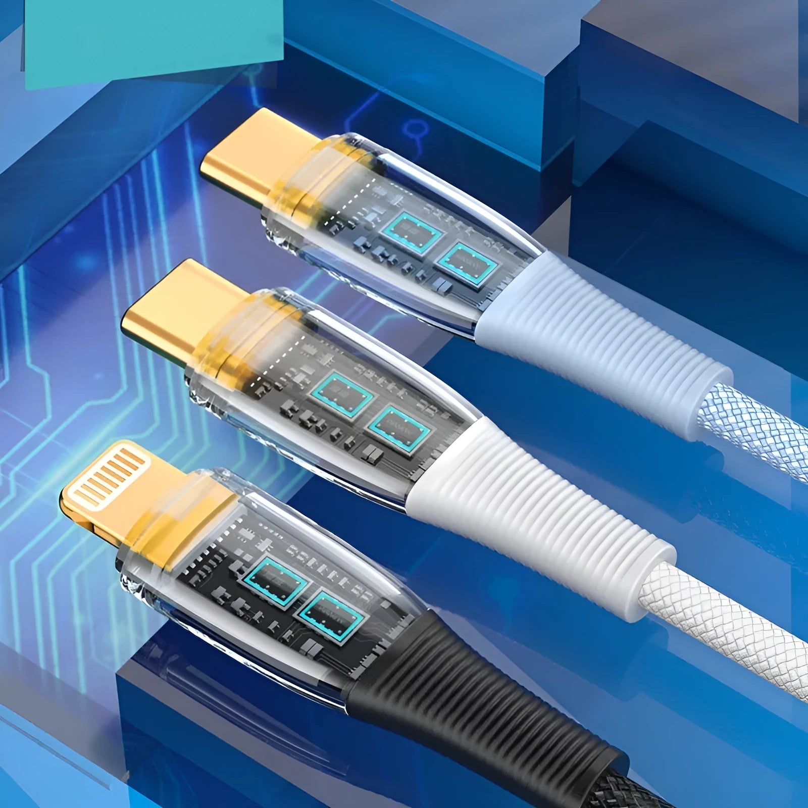 Low temperature fast charging transparent woven Type-C data cable in 1.2m length