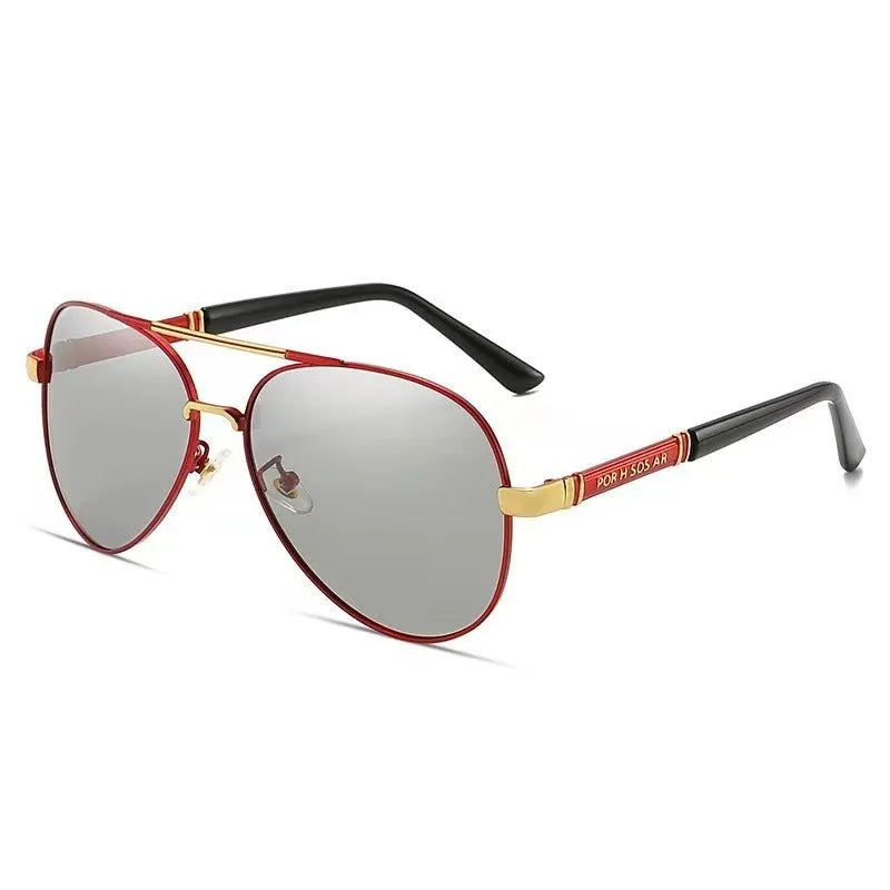 Metal framed polarised sunglasses with dragon and phoenix decorative elements