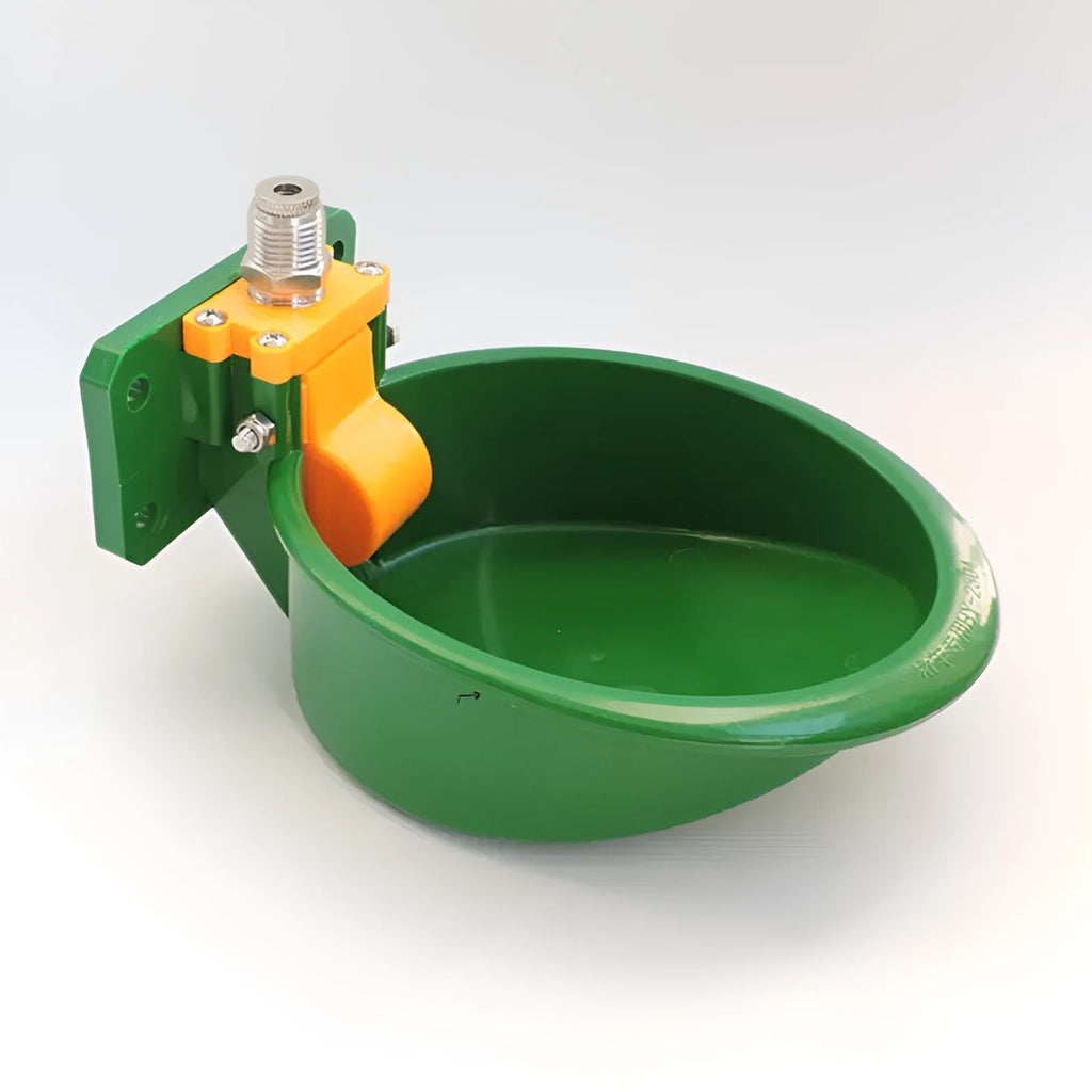 Green plastic automatic drinking bowl for sheep farm use with water-saving nozzle