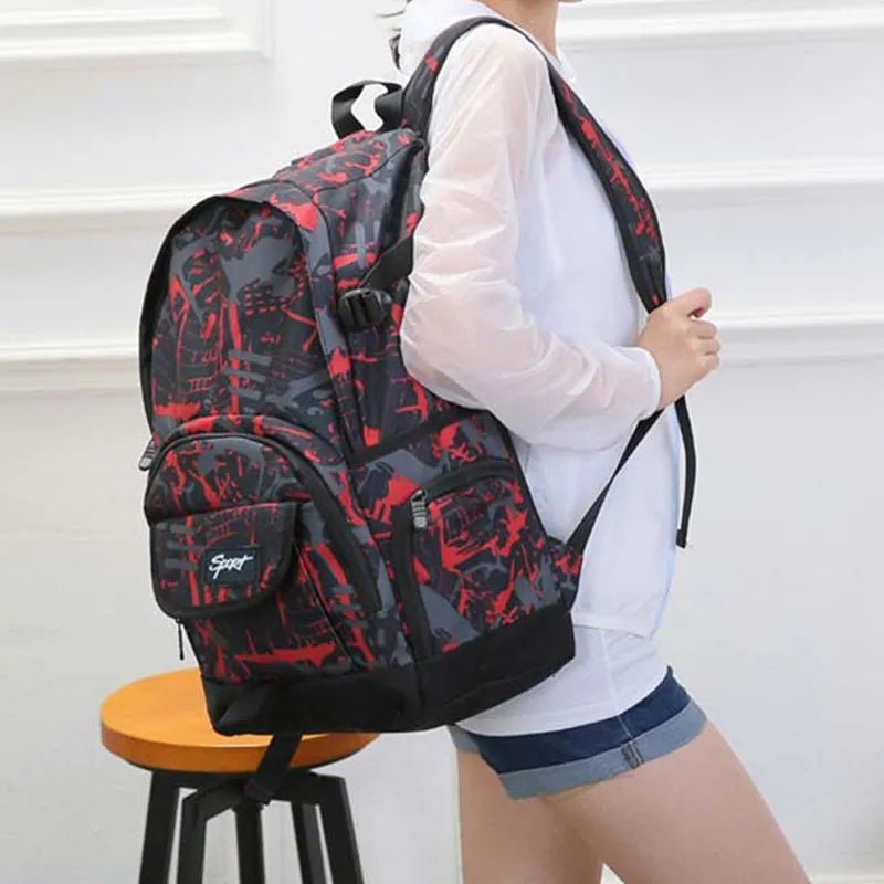 Classic blue or red nylon backpack with large capacity for school and travel