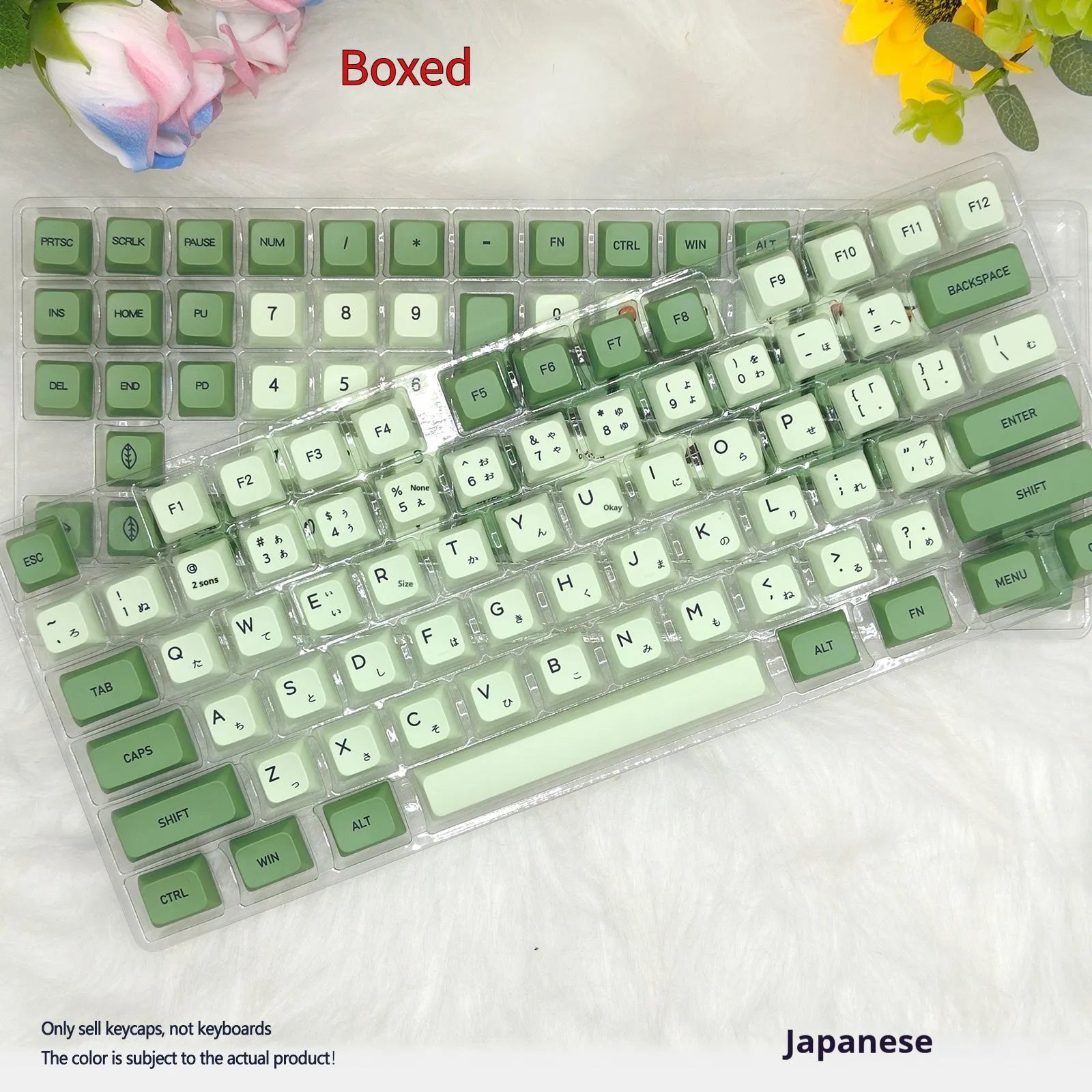 124 Key Matcha green PBT sublimation keycap set for mechanical keyboards laid out flat.