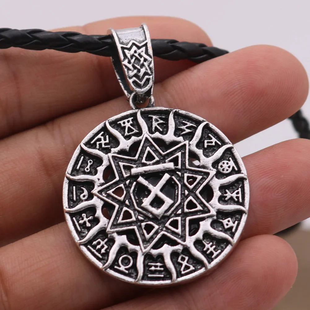 Lunavin ODing logo pendant necklace in antique silver with adjustable chain on grey background