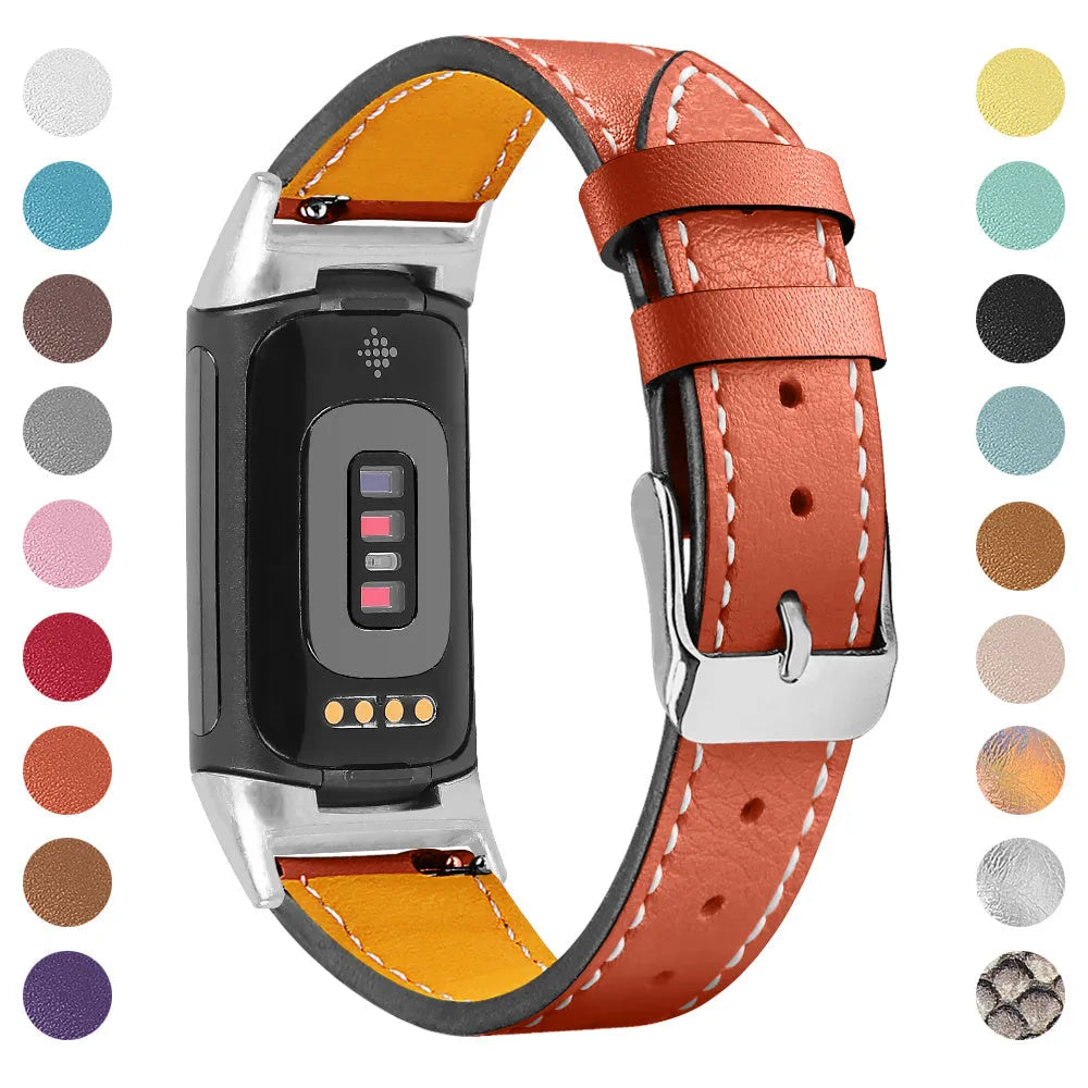 Genuine leather replacement watch strap for Fitbit Charge 5 and Charge 6 in multiple colour options