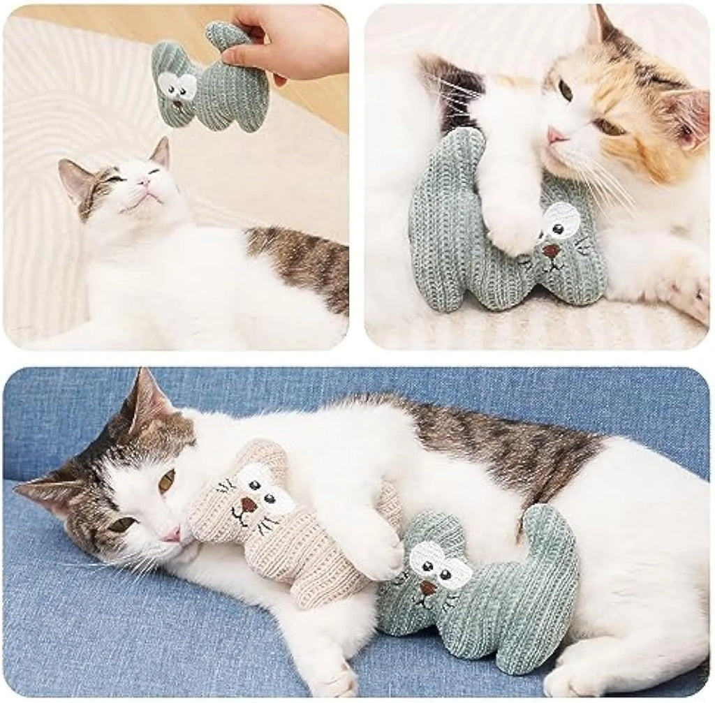 Cyan and light coffee plush rope cat toy with bell and organic catnip filling