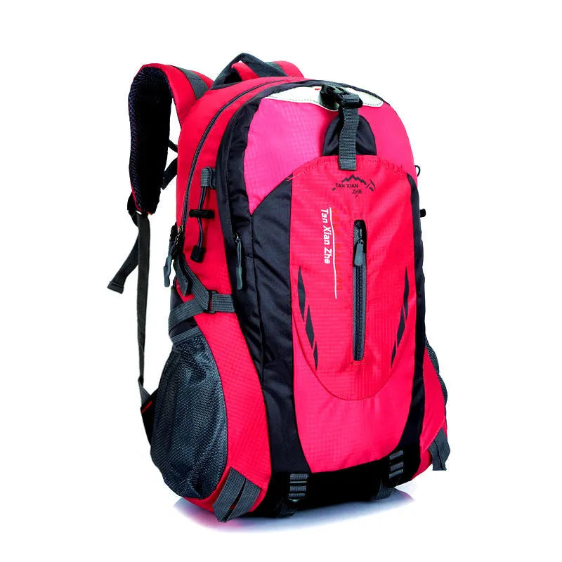 Large black Oxford cloth travel backpack with double shoulder straps and front organisation compartments