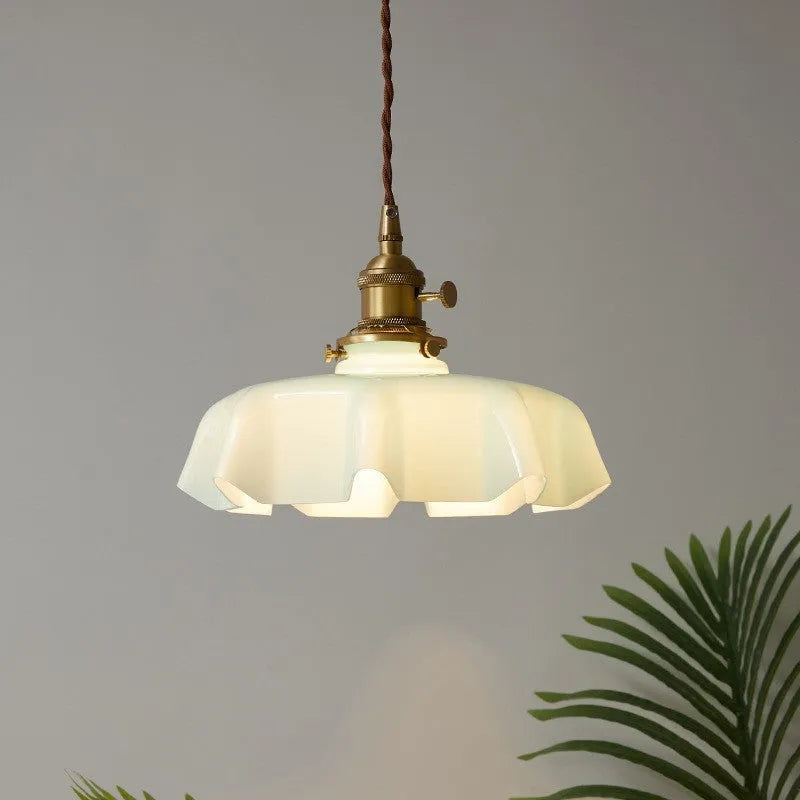 French Cream Nordic brass petal glass small droplight for bedroom home lighting