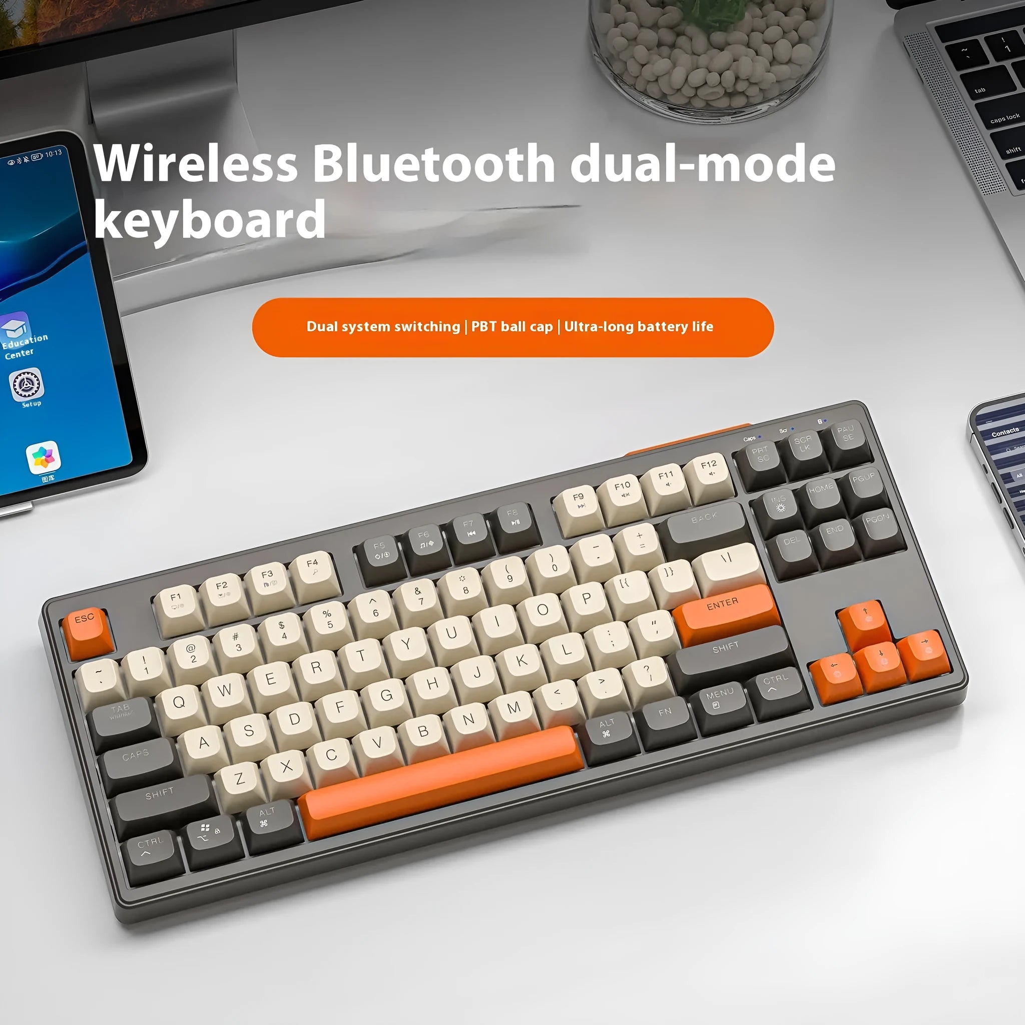 Free Wolf M87 wireless Bluetooth dual-mode mechanical feeling keyboard on a desk