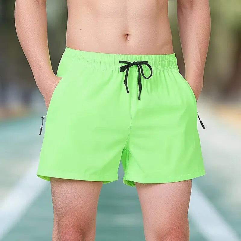 Men's black high-waisted fitness training shorts with drawstring waist closure