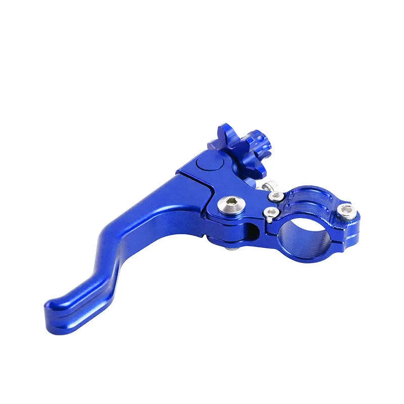Aluminium alloy two-finger motorcycle clutch lever shown in various colour options including red, black, and silver.