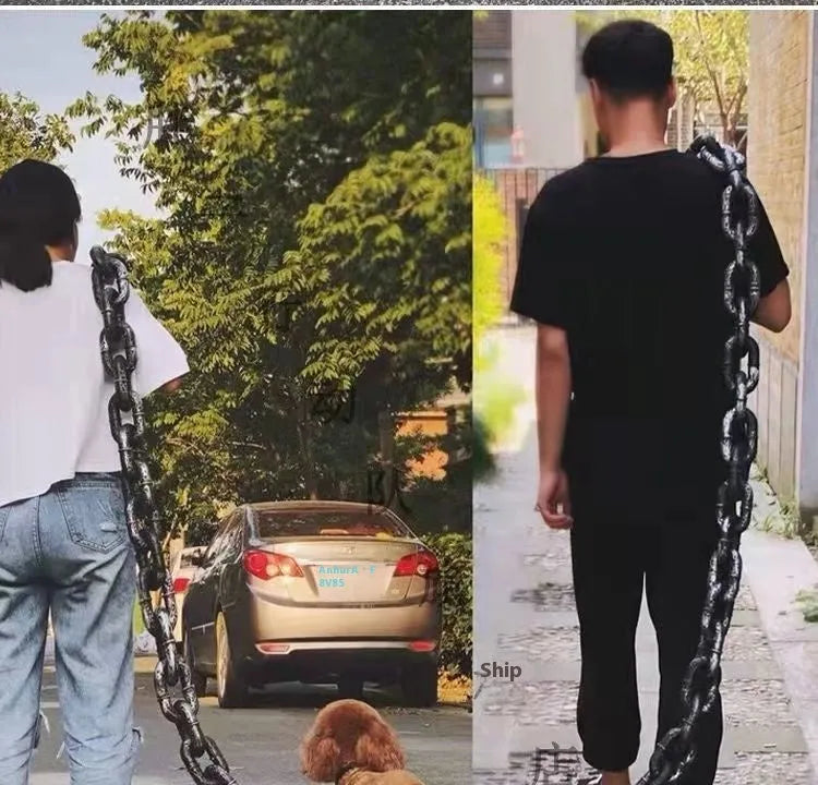 PP plastic dog leash simulation rope prop in bronze, antique silver, or black colours for video filming.