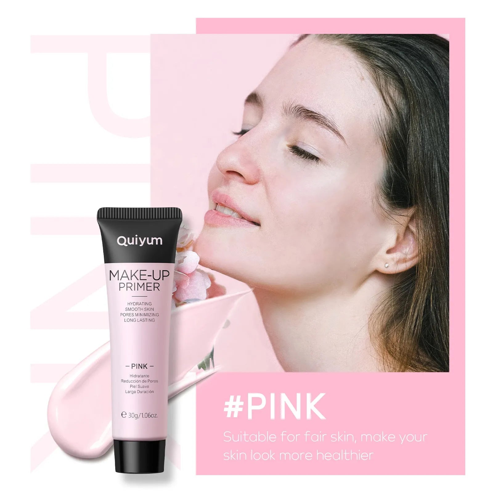 30g colour-correcting makeup primer in purple, pink, and green shades for moisturising base application