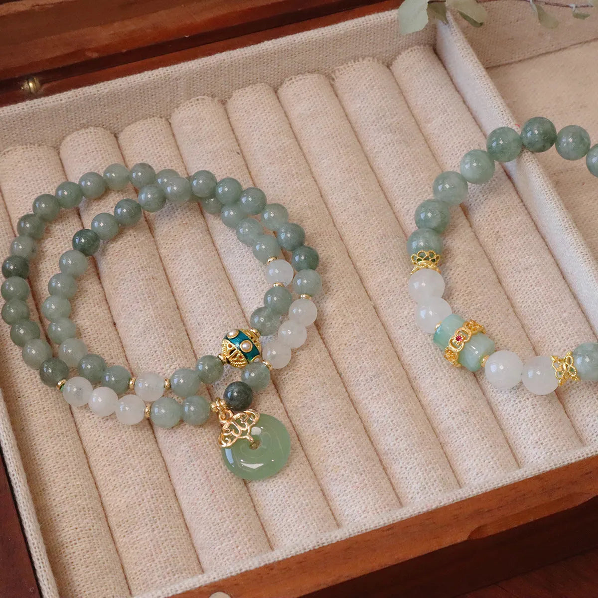 Women's Myanmar jade bracelet with safety buckle pendant in geometric new Chinese style