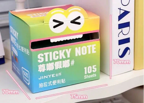 Boxed set of transparent pull-out sticky notes pad with 105 pages in six colour theme options