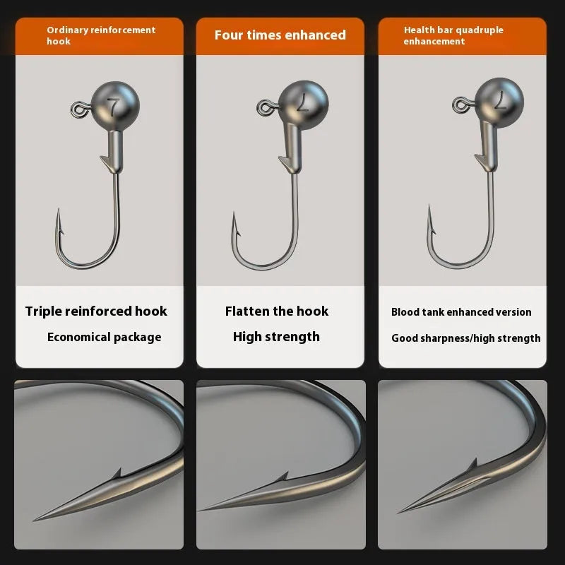 Enhanced jig hooks fishing tackle set with 50 pieces showing 4 times stronger construction in 7G size
