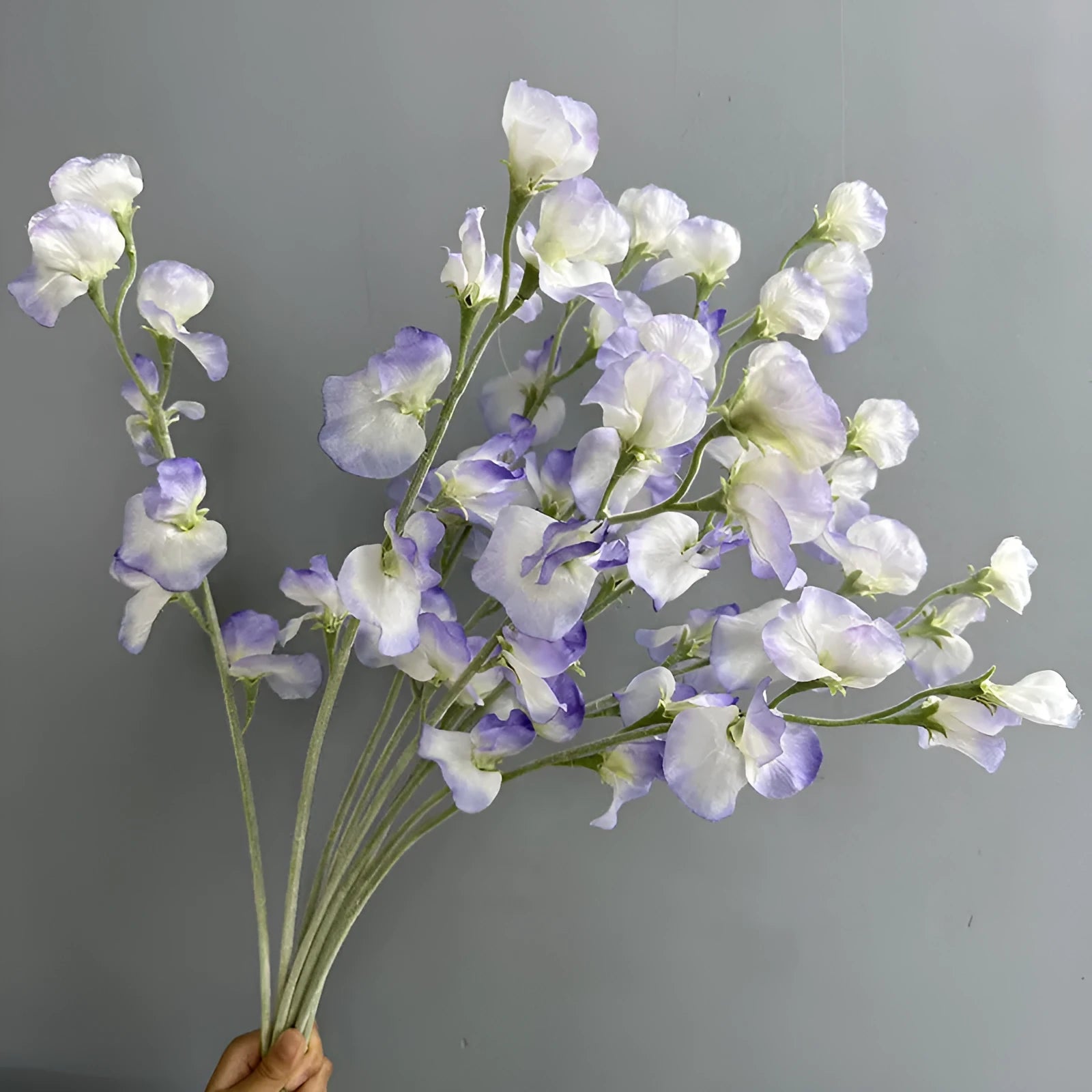 Silk flocking fragrant pea fake flower 63cm in purple, wedding decoration prop