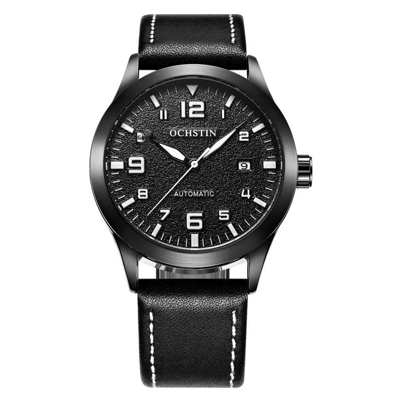 Men's retro automatic mechanical watch with leather strap and 12mm case