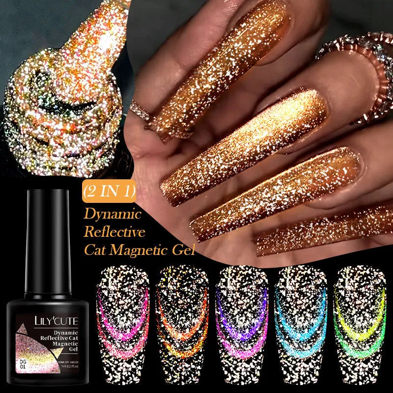 Cat eye series UV nail polish gel bottle with glitter and diamond fragments, includes nail glue.
