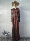 Dark brown floral pattern women's dress with long sleeves and fake two-piece retro design