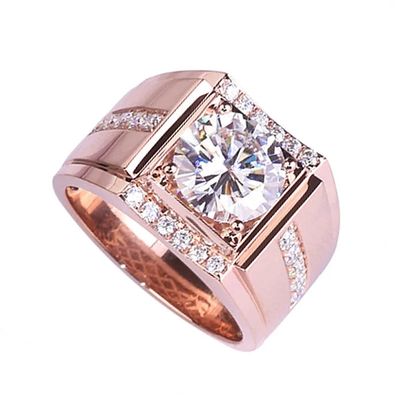 Men's adjustable imitation moissanite ring in electroplated copper with geometric diamond design
